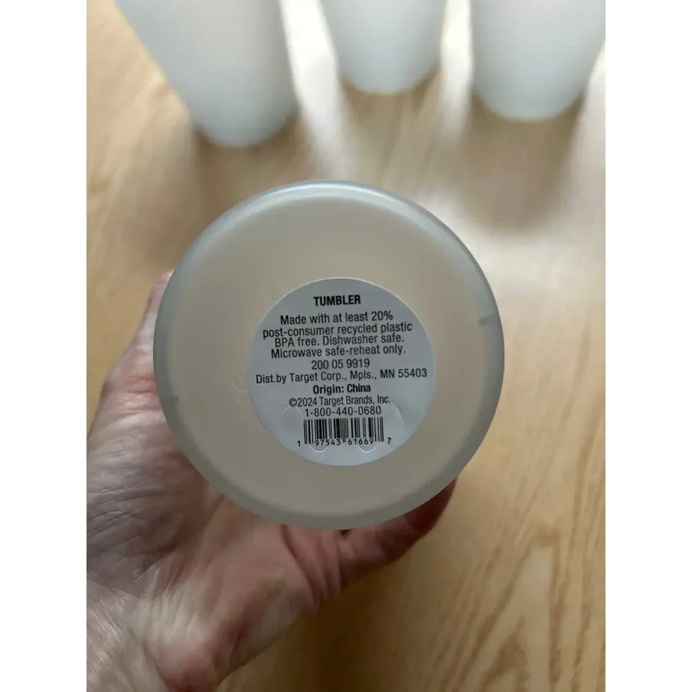 New 4pc Hard Plastic Drink Cups Frosted 4.5”x3.5” Microwave Dishwasher Safe